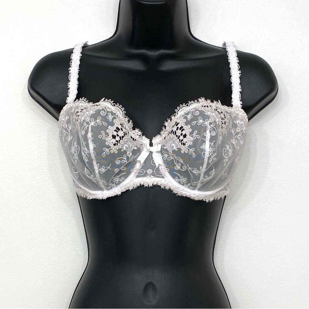 Simone Pérèle Wish Demi Bra 32E Crystal White Embroidered Underwire Bridal - Picture 4 of 15